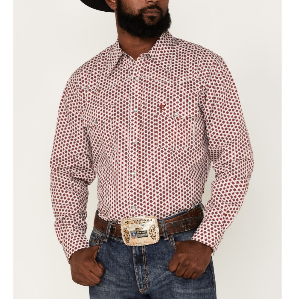NWT Cowboy Hardware Mens Pearl Snap Western Button Down Sz XL Six Star Print